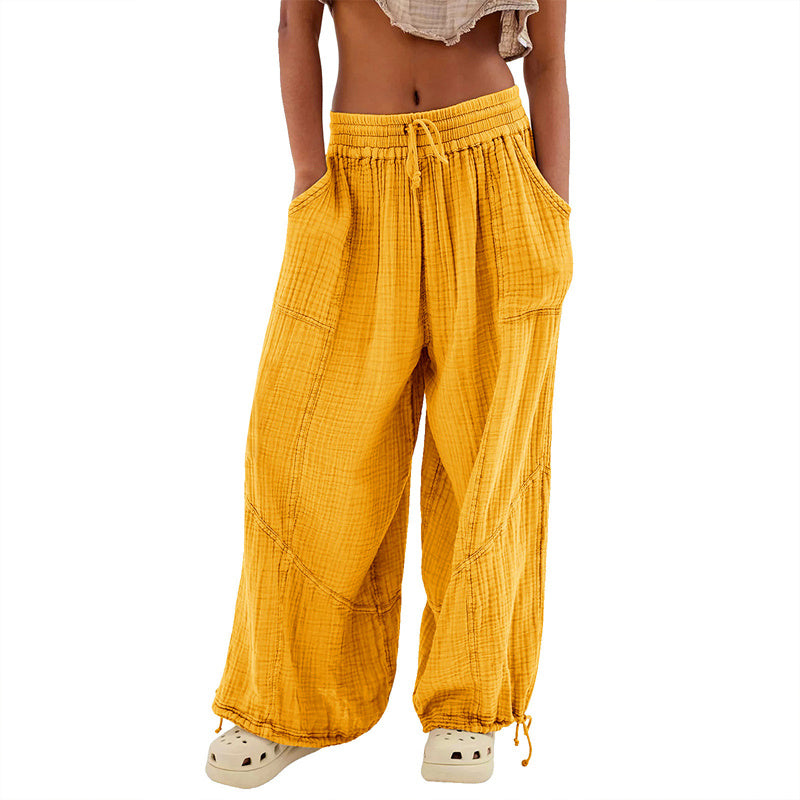 Women’s Solid Color Wide Leg Pants – Elastic Drawstring Waist and Side Pockets FitiqueFit