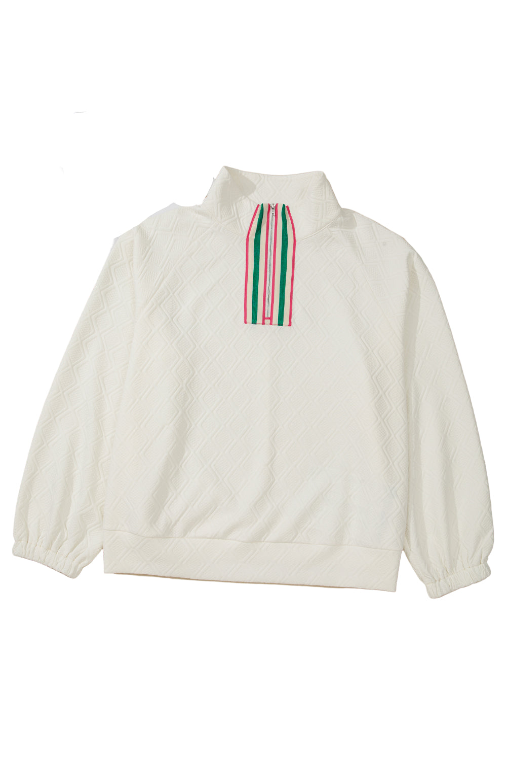 Beige Plus Size Rhombus Texture Contrast Striped Collar Baggy Sweatshirt Garden Naked Curves