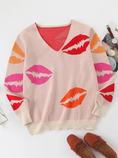 Colorful Lips V-Neck Sweater New Era Fashion LLc