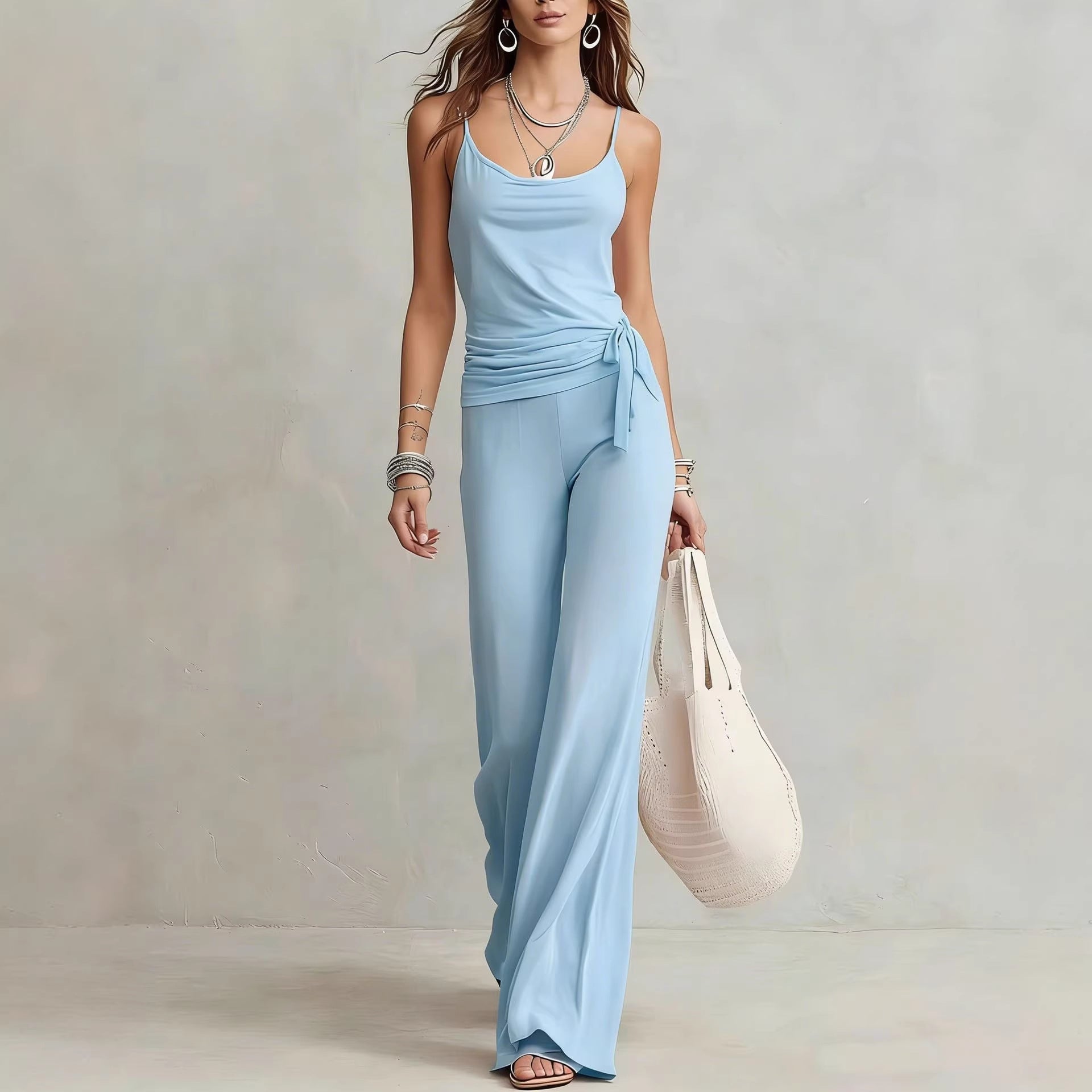 Women's Solid Color Sleeveless Top & Pants Two-Piece Set FitiqueFit
