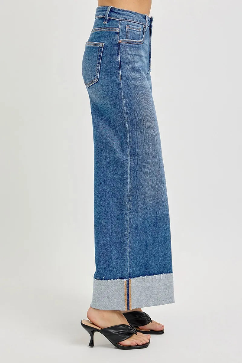 RISEN Full Size Tummy Control High Rise Crop Wide Cuffed Jeans Plus Size West2East Surf
