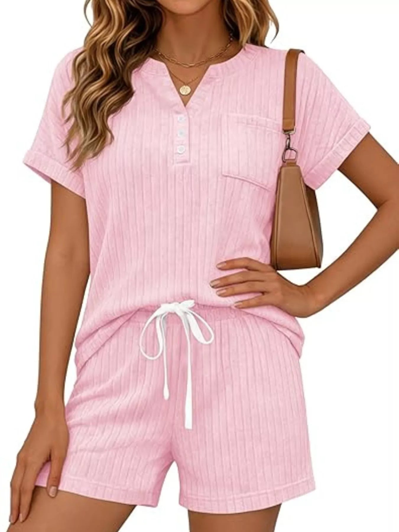Casual Ribbed Knit Tee and Shorts Set New Era Fashion LLc
