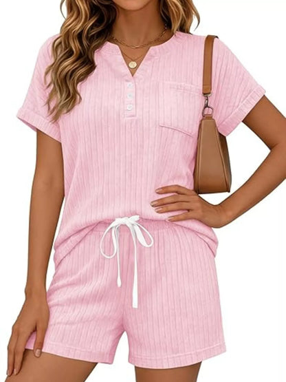 Casual Ribbed Knit Tee and Shorts Set New Era Fashion LLc