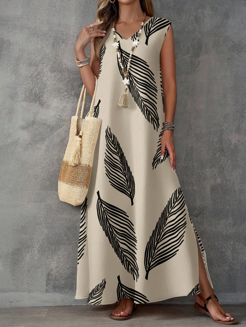 Printed V-Neck Sleeveless High-Waist Maxi Dress | 3 Colors FitiqueFit