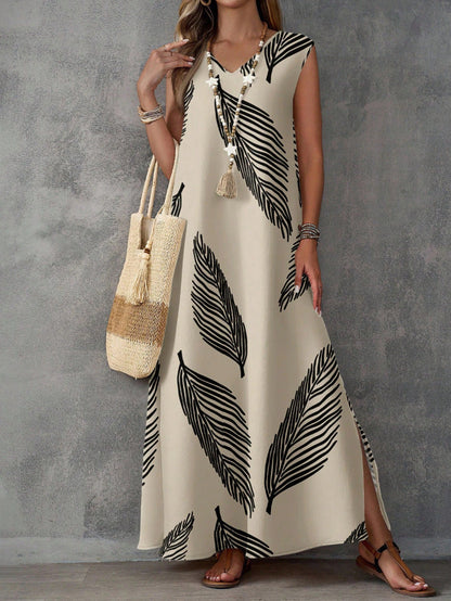 Printed V-Neck Sleeveless High-Waist Maxi Dress | 3 Colors FitiqueFit