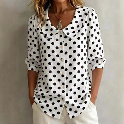 Women's Retro Polka Dot Three-Quarter Sleeve Loose Cardigan Shirt FitiqueFit