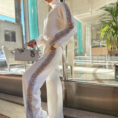 Turtleneck Fashion Niche Sequin Trim Blouse And Pants See size chart under “more details” The Fashion Celestial