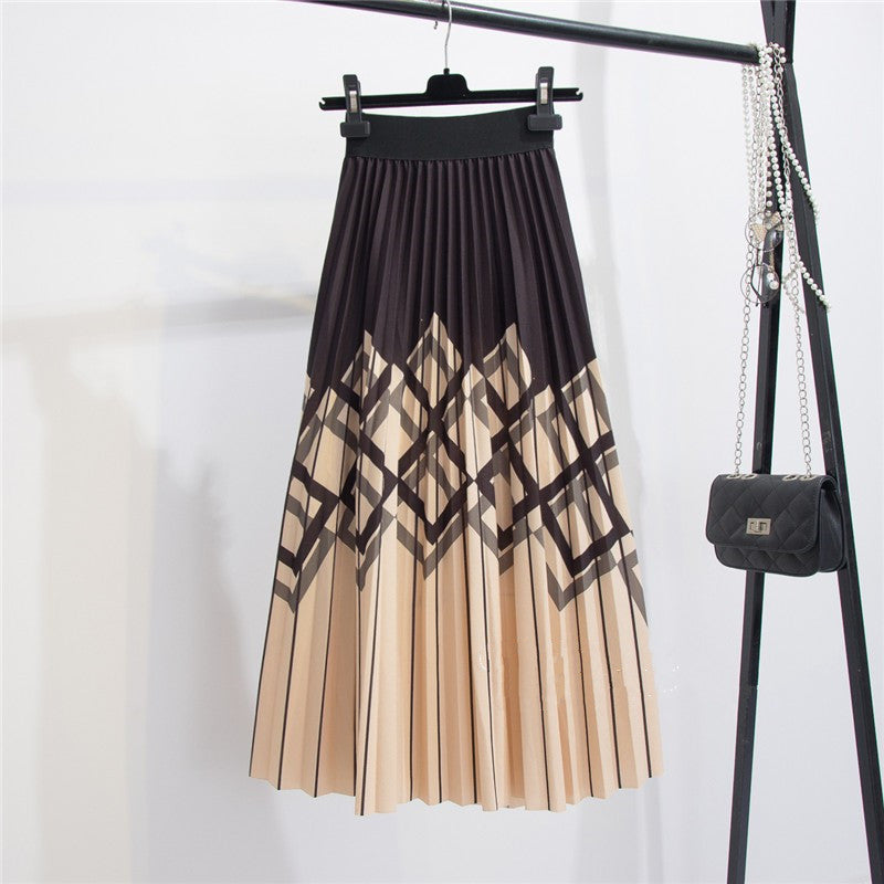Women's Graceful Geometric Striped Pleated Skirt Grayceful LLC