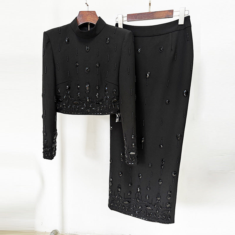 Fashion New Heavy Industry Beads Diamond Inlaid Short Top Long Skirt Suit See size chart under “more details” The Fashion Celestial