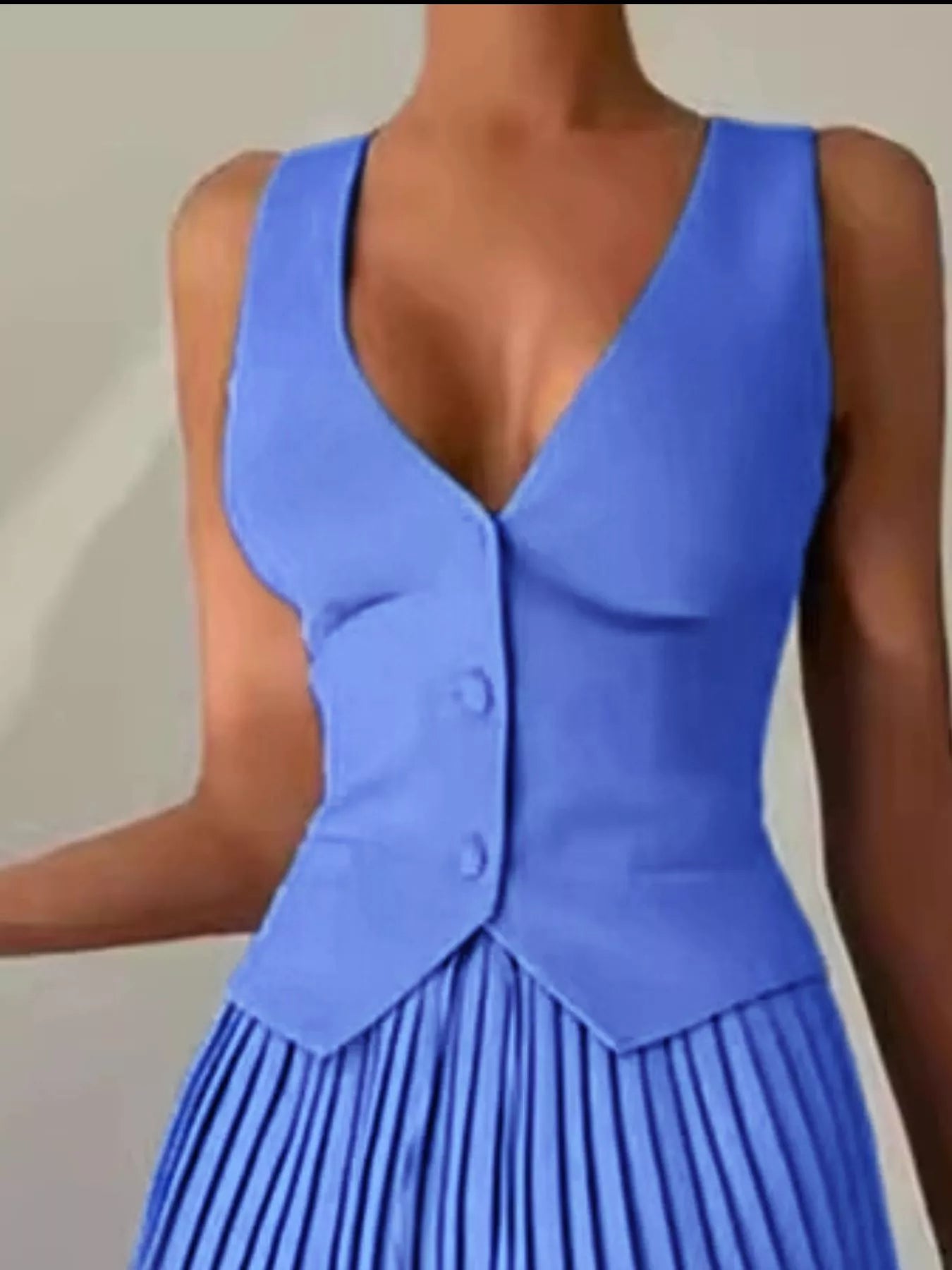 Button Up Vest and Pleated Mini Skirt Set See size chart under “more details” The Fashion Celestial