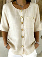 Crew-Neck 3/4 Sleeve Shirt with Metal Buttons – 7 Colors, S–3XL FitiqueFit