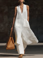Women's V-Neck Sleeveless Linen Dress Set – Casual Chic FitiqueFit