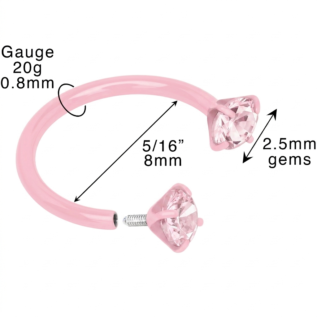 Pink Double Gem Horseshoe Nose Ring - Solid Titanium Anodized BodyCandy