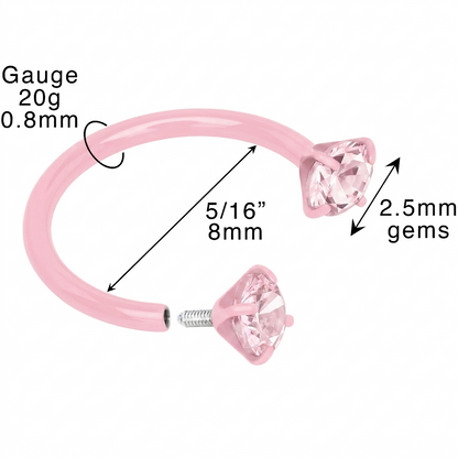 Pink Double Gem Horseshoe Nose Ring - Solid Titanium Anodized BodyCandy