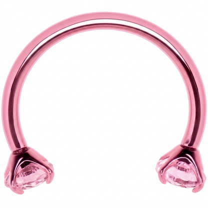 Pink Double Gem Horseshoe Nose Ring - Solid Titanium Anodized BodyCandy