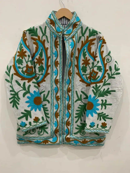 Cotton Velvet Fabric New Suzani Embroidery Jacket For women Casual Short Floral Jacket Boho Style Street Fashion NovaCart
