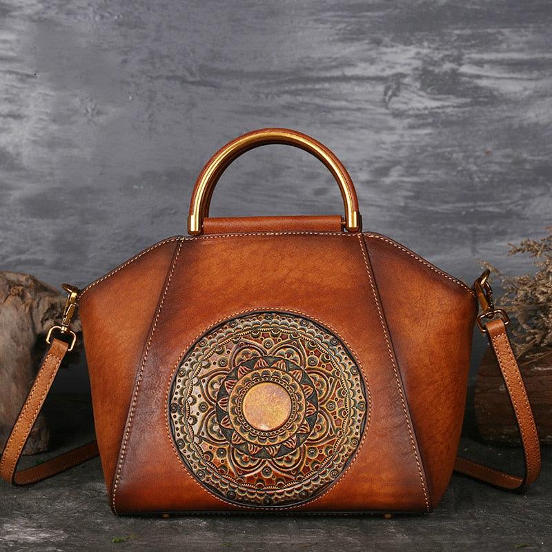 Mandala Embossed Leather Shoulder Bag Country in My Heart