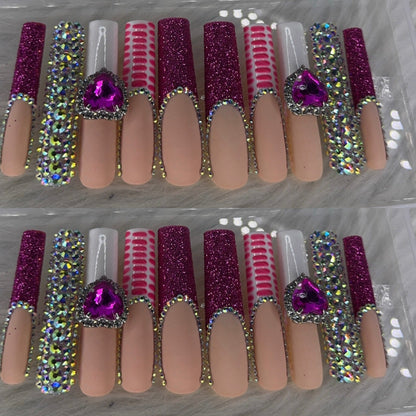 Pink long crystal press on nails HOL stores