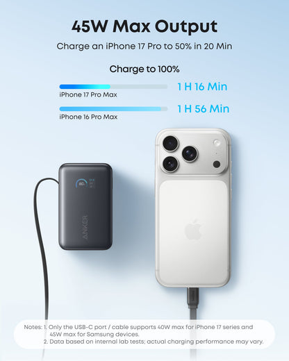 Anker Nano Power Bank (10K, 45W, Built-In Retractable USB-C Cable) Anker