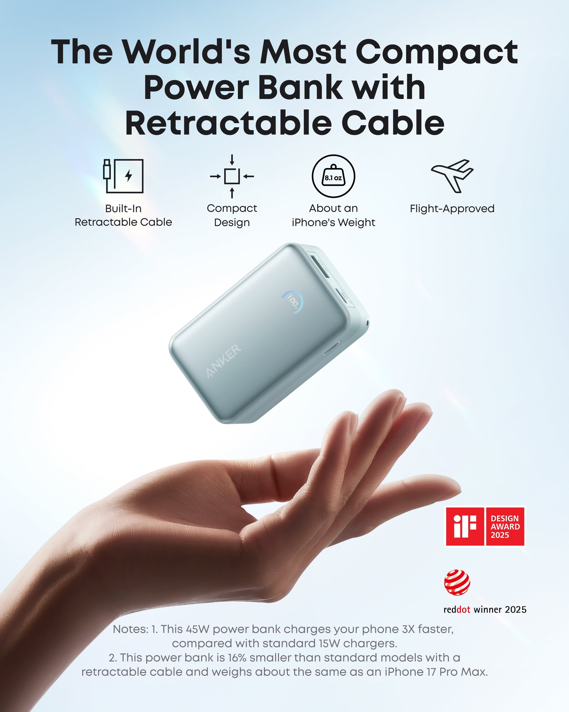 Anker Nano Power Bank (10K, 45W, Built-In Retractable USB-C Cable) Anker