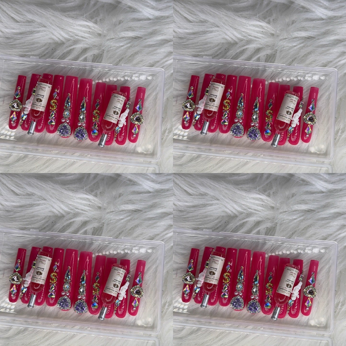 Pink acrylic press on nails with champagne HOL stores