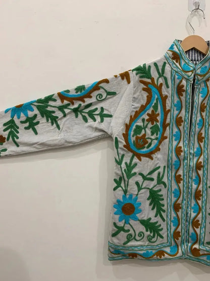 Cotton Velvet Fabric New Suzani Embroidery Jacket For women Casual Short Floral Jacket Boho Style Street Fashion NovaCart