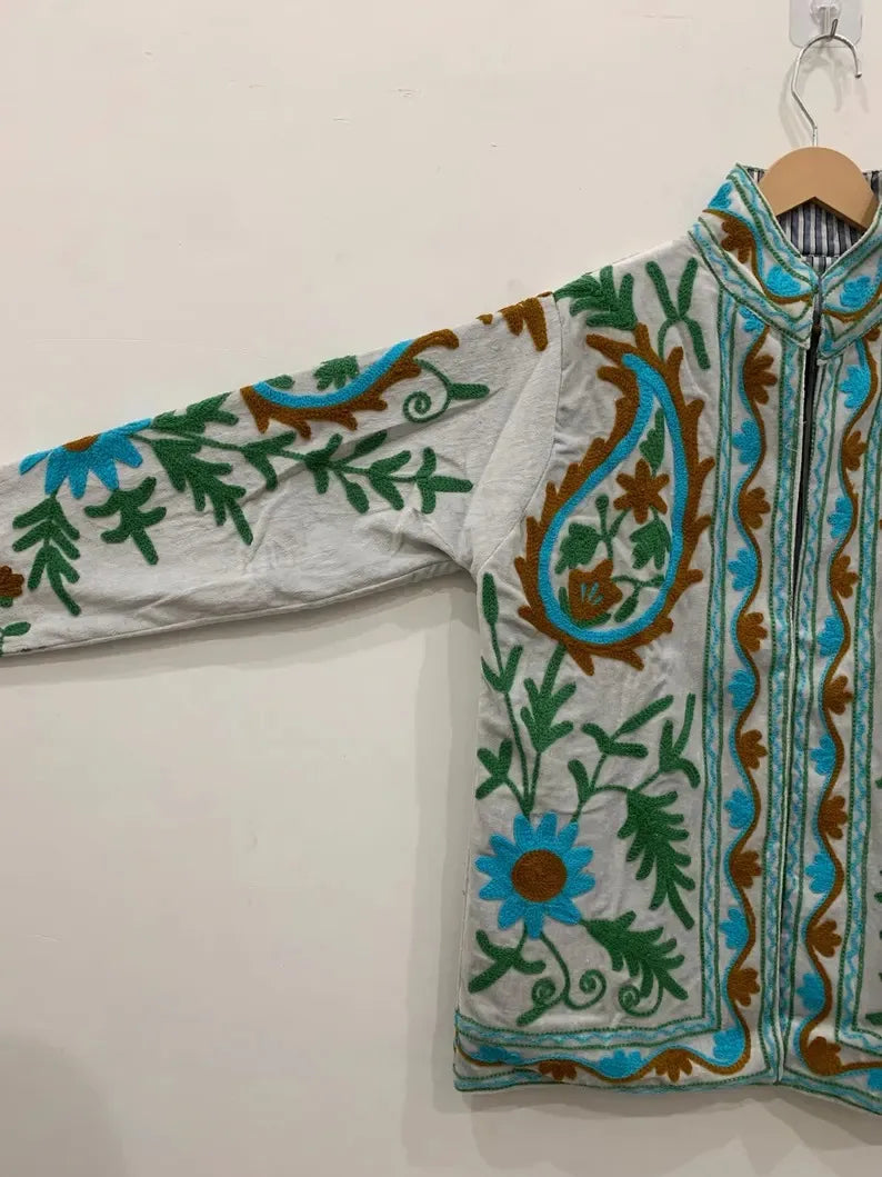 Cotton Velvet Fabric New Suzani Embroidery Jacket For women Casual Short Floral Jacket Boho Style Street Fashion NovaCart