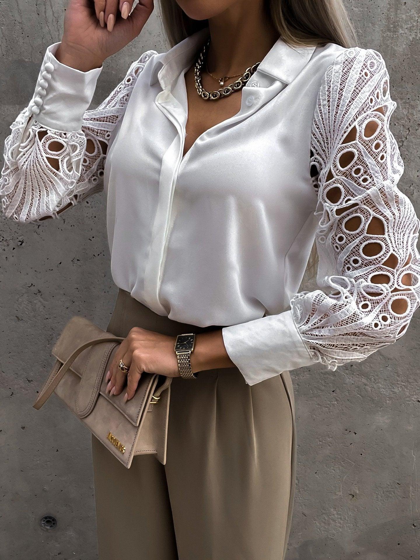 Luxe Lace Button-Up Top - Elegant Cotton Blouse with Lace Details Country in My Heart