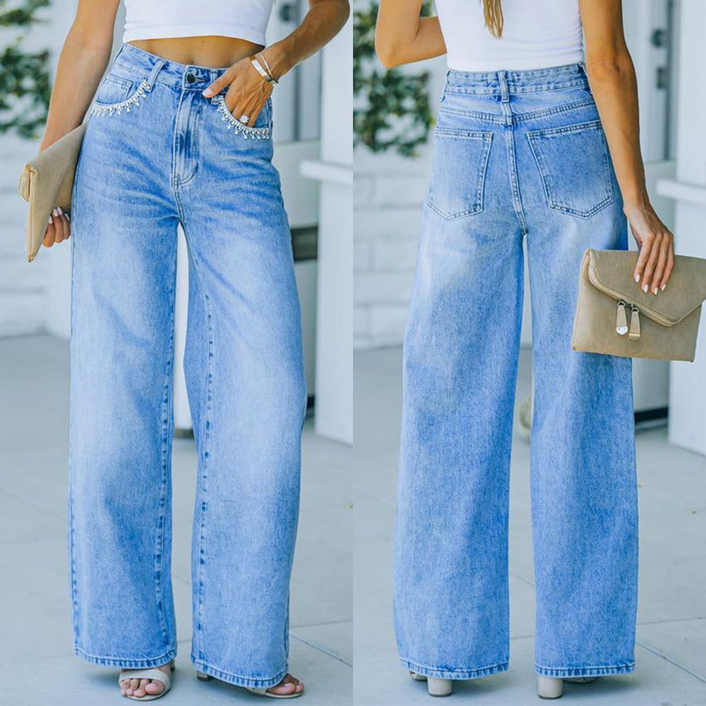 "Ava" Petal Pocket Wide-Leg Denim Jeans Country in My Heart