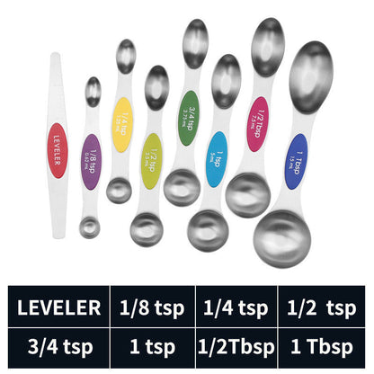 Stainless steel double headed magnetic suction spoon 8-piece set 9-piece set baking tool scale spoon set kitchen seasoning spoon