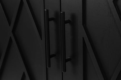 4 Door Wooden Twill Sideboard American Country Vintage Old Living Room Dining Room Hallway Entryway Cabinet (BLACK) V.I.P Digital Presence