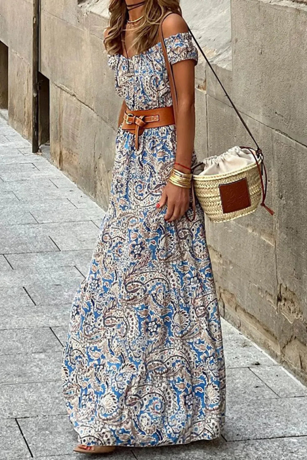 Prairie Blossom Off-Shoulder Maxi Dress Country in My Heart
