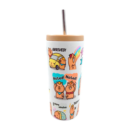 [GDL] Themed thermos in the shape of a glass, with lid, straw and capybara print / cup NovaCart