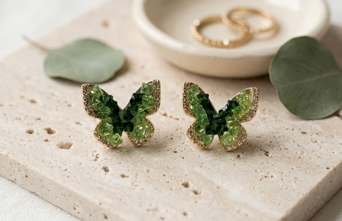 Aura Emerald Butterfly Zircon Studs – Gold Plated Tinyloverclothing
