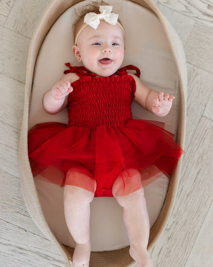 Crimson - Smocked Tulle Bodysuit Dress Blush Lotus