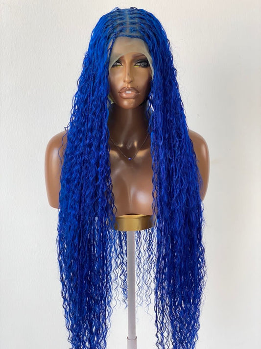 Bohemian Knotless Braid Wig (100% Human Hair Curls) Full Lace - Tara Blue Poshglad Braided Wigs