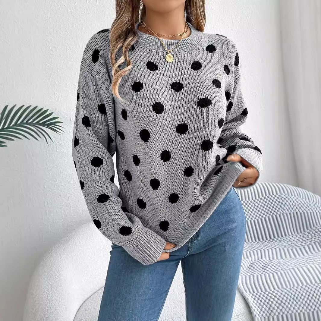 Polka Dot Long-Sleeved Pullover Sweater – Cozy and Stylish Cowgirl Sweater Country in My Heart