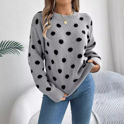 Polka Dot Long-Sleeved Pullover Sweater – Cozy and Stylish Cowgirl Sweater Country in My Heart
