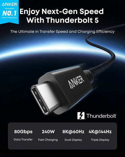 Anker Prime Thunderbolt 5 Cable (3.3 ft/1.7 ft, 80 Gbps, 240W) Anker