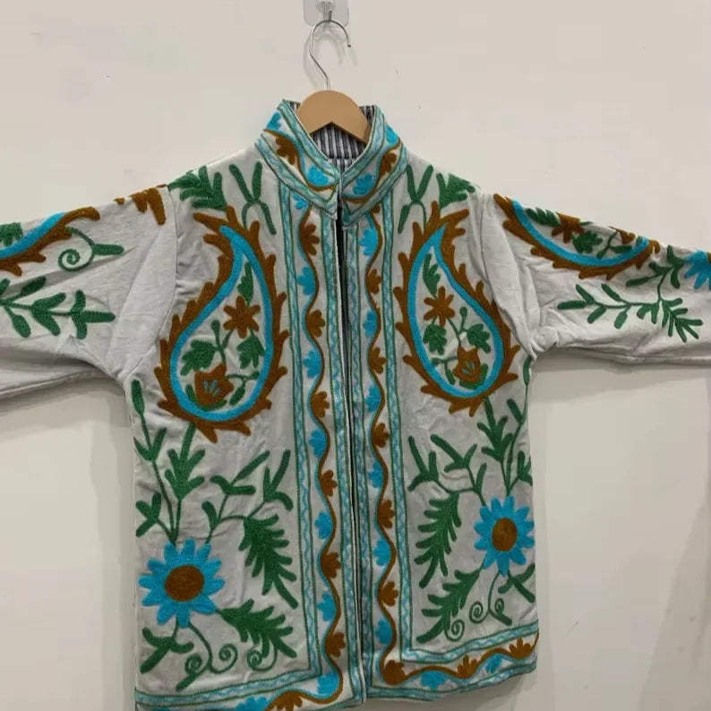 Cotton Velvet Fabric New Suzani Embroidery Jacket For women Casual Short Floral Jacket Boho Style Street Fashion NovaCart