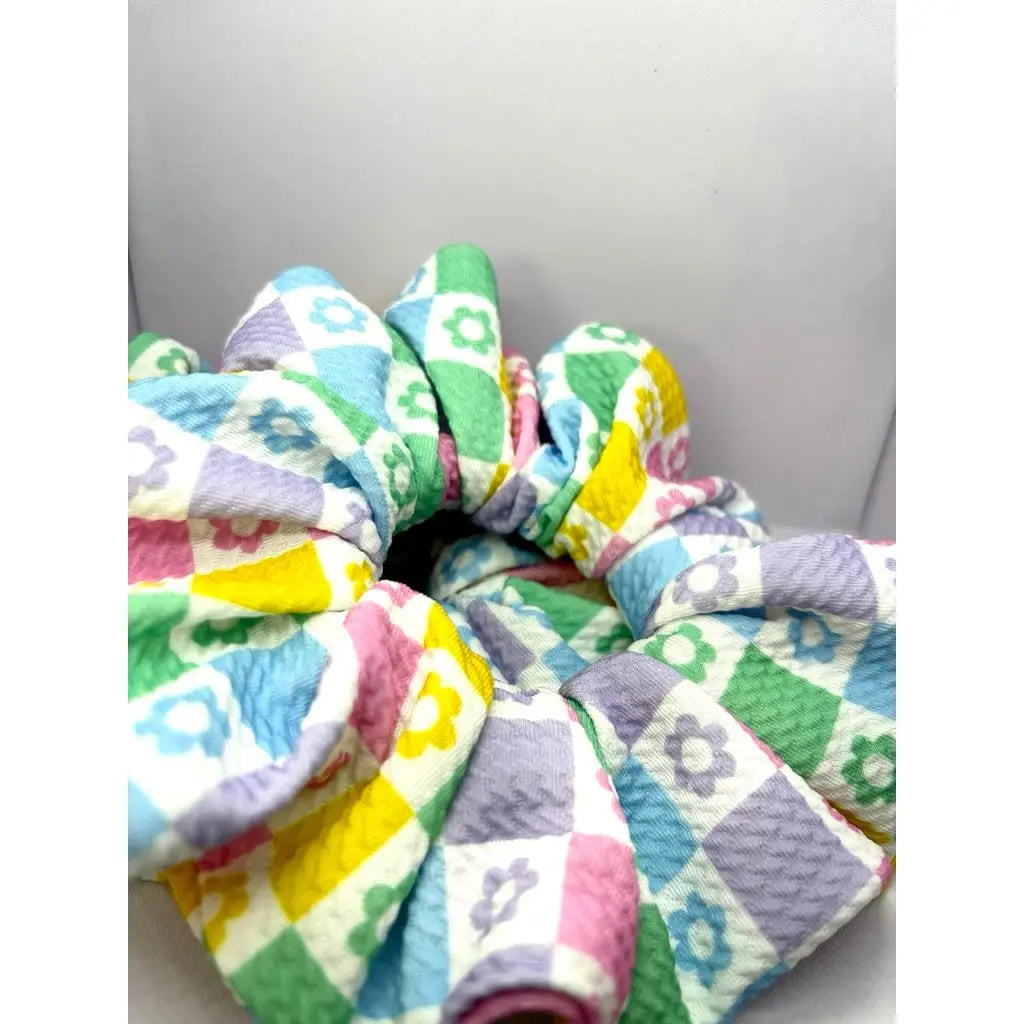 Floral Checkered Spring Bullet Scrunchie Enchanted Scrunch