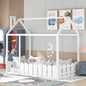 {Slats are not included}Twin Size Wood Bed House Bed Frame with Fence for KidsTeens Girls Boys {White}