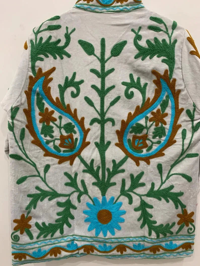 Cotton Velvet Fabric New Suzani Embroidery Jacket For women Casual Short Floral Jacket Boho Style Street Fashion NovaCart