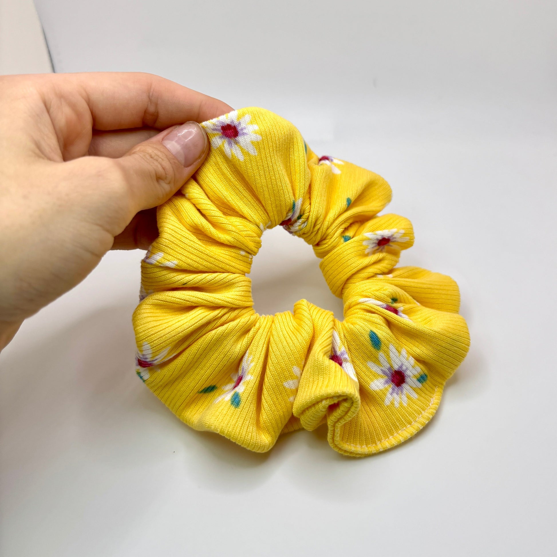 Mini Yellow Floral Spring Ribbed Scrunchie Enchanted Scrunch