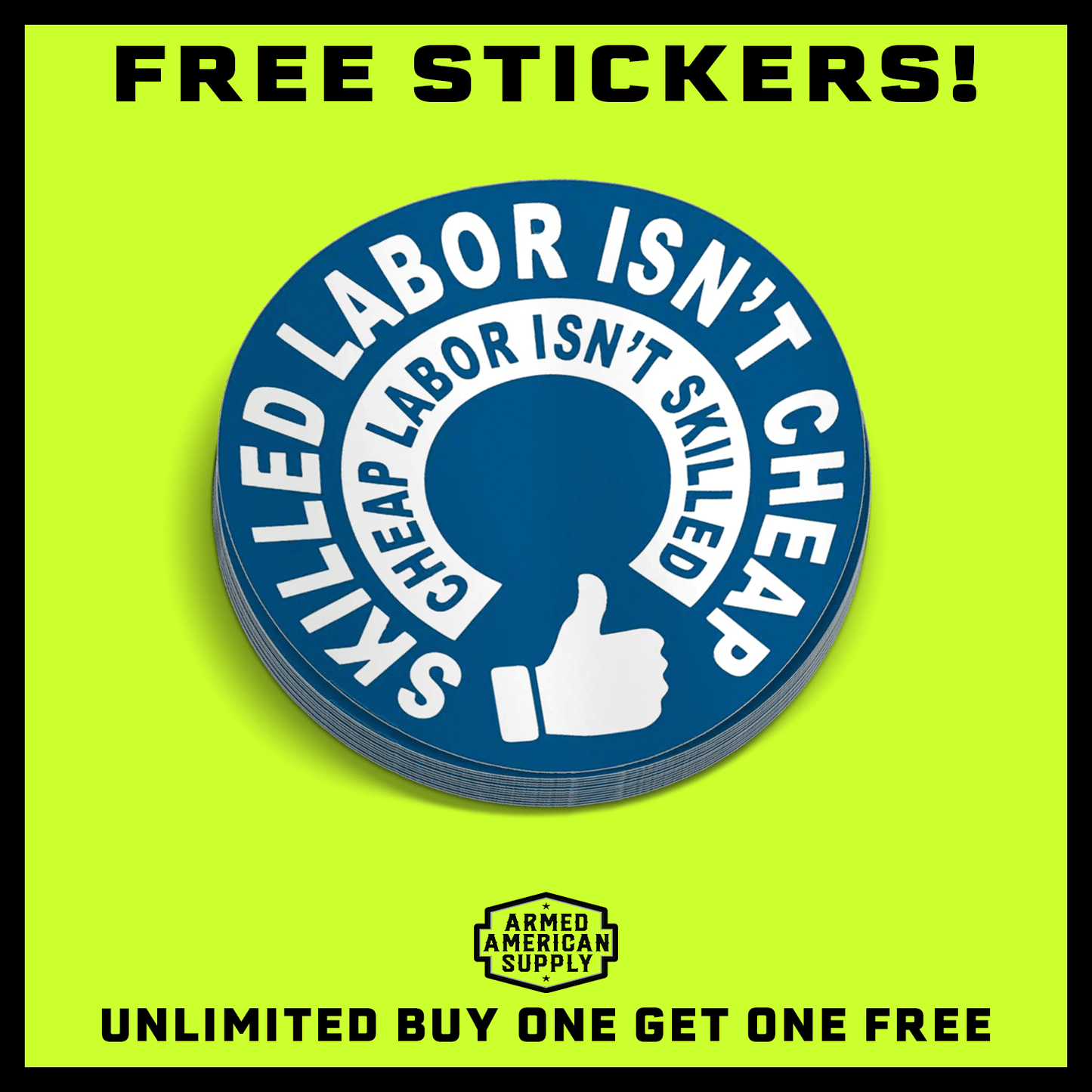 Skilled Labor Hard Hat Decal Armed American Supply