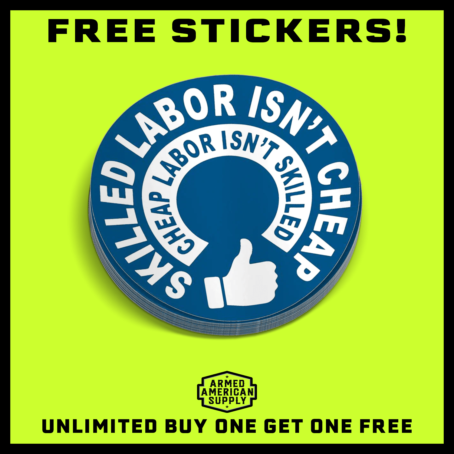 Skilled Labor Hard Hat Decal Armed American Supply