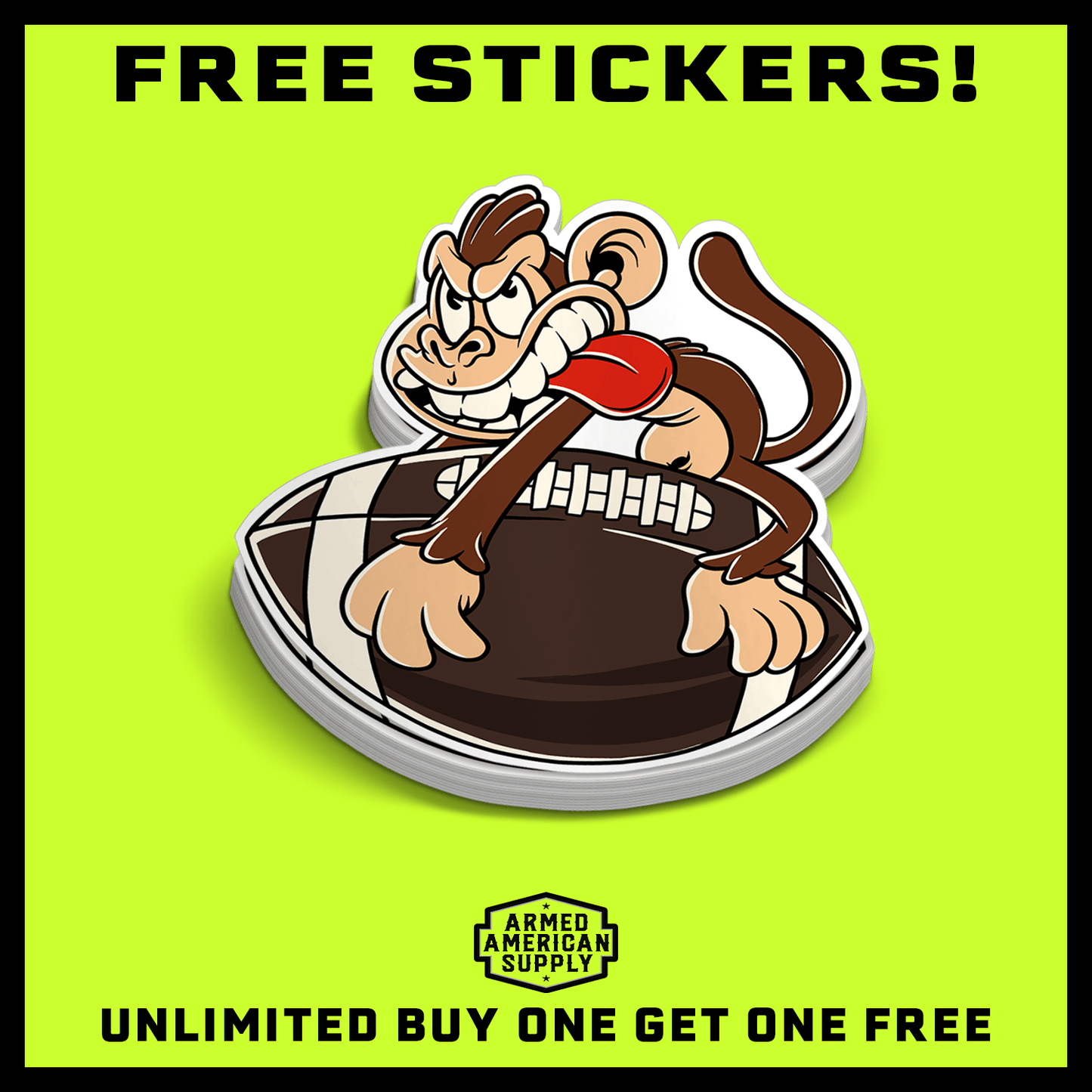 Monkey Football Hard Hat Decal Armed American Supply