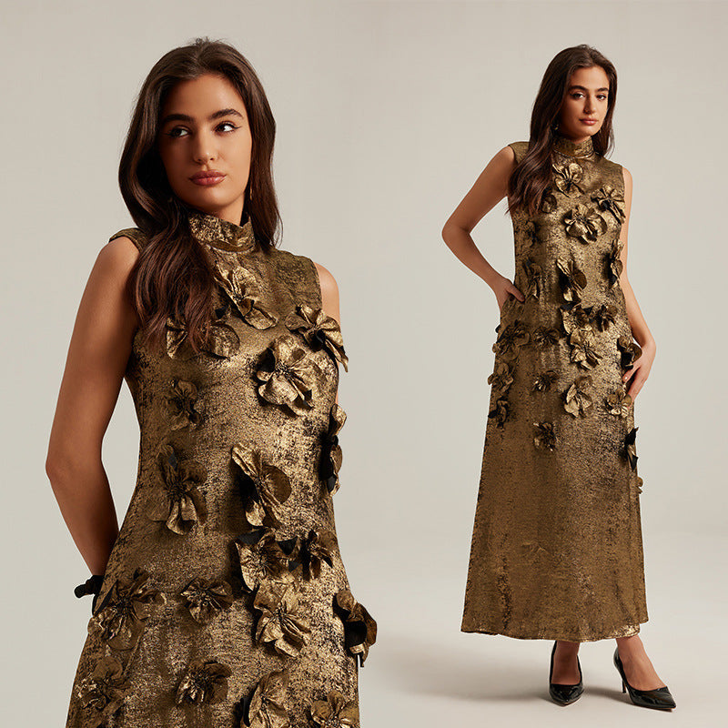 🌸 Three-Dimensional Floral Sleeveless A-Line Dress FitiqueFit