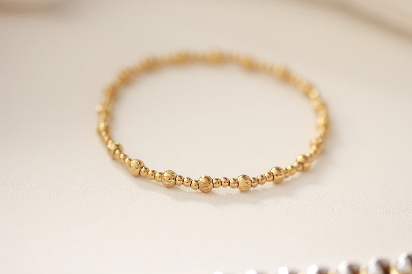 Textured Elegance Beaded Bracelet 18k Gold Non Tarnish Deep South Originals