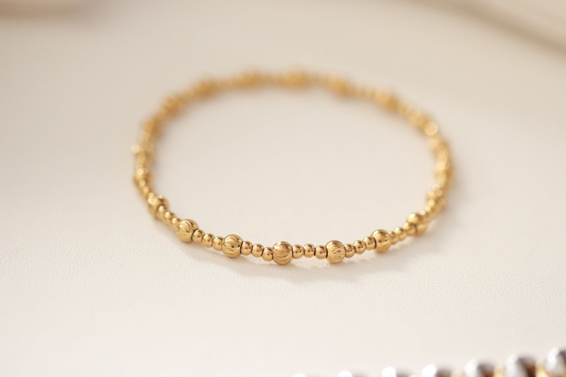 Textured Elegance Beaded Bracelet 18k Gold Non Tarnish Deep South Originals